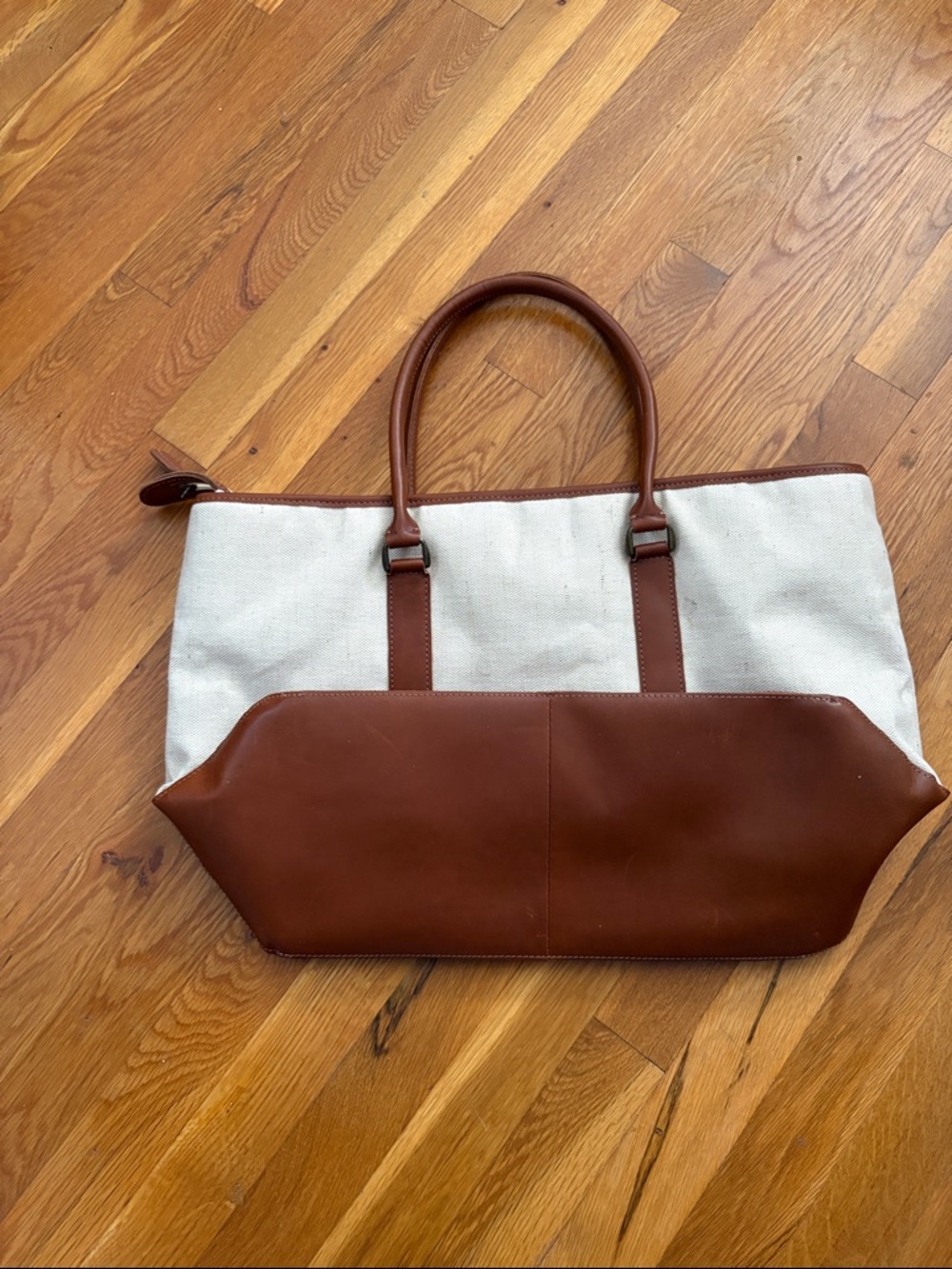 L.L. Bean Boat & Tote Bag canvas jute Leather handles and details - Picture 2 of 7